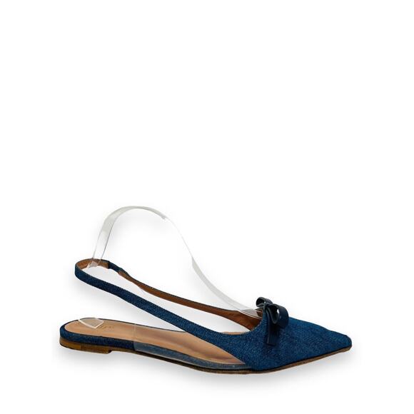 RED Valentino Shoes - RED VALENTINO Blue Denim SANDIE Bow Accent PVC Slingback Pointed Toe Flats 39